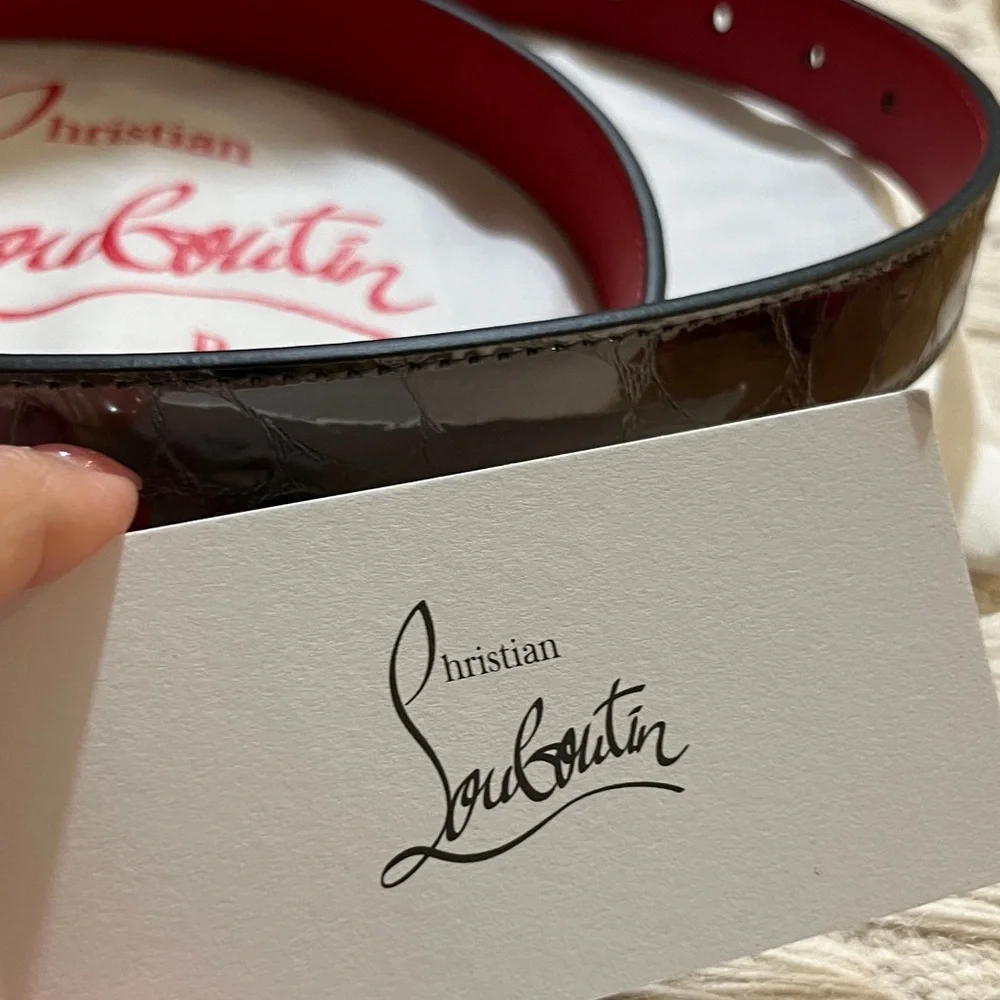 NWT Christian Louboutin Athracite Gun Metal Black Belt with Red Interior